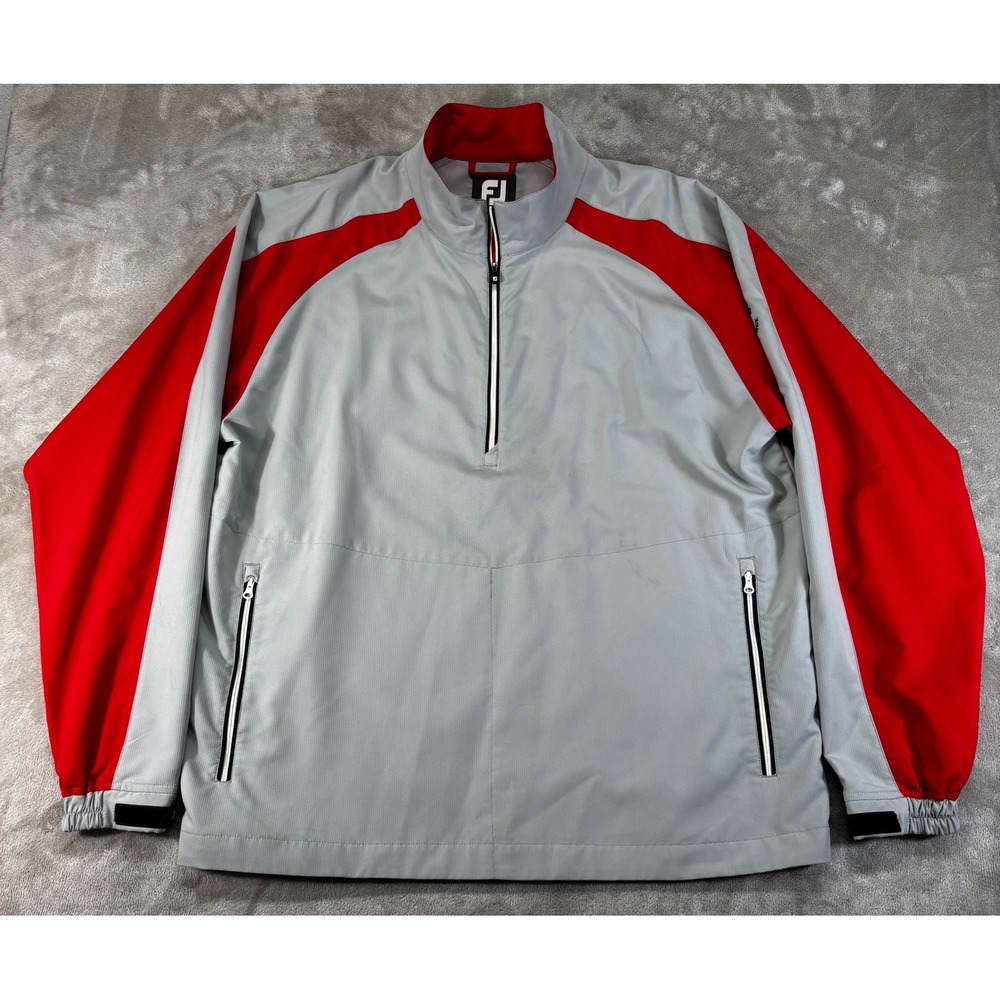 FootJoy Windbreaker Jacket Mens XL Grey Red Napa Golf Course 1/4 Zip Good